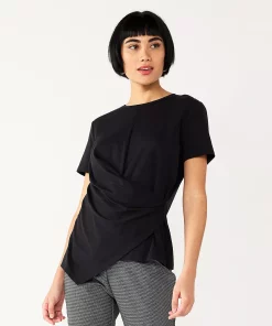 Women's Nine West Asymmetric Short Sleeve Crewneck Top -Nine West Sales 5570845 Black