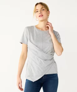 Women's Nine West Asymmetric Short Sleeve Crewneck Top -Nine West Sales 5570845 Gray Fox Heather