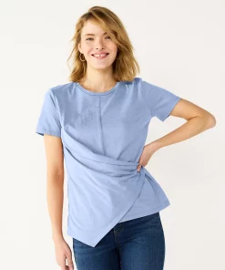 Women's Nine West Asymmetric Short Sleeve Crewneck Top -Nine West Sales 5570845 Kelly Lavender