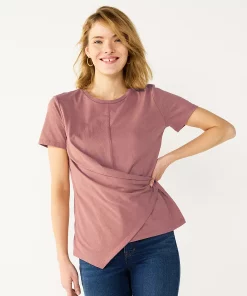 Women's Nine West Asymmetric Short Sleeve Crewneck Top -Nine West Sales 5570845 Mai Mauve