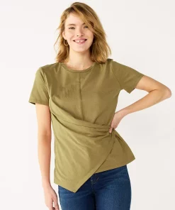 Women's Nine West Asymmetric Short Sleeve Crewneck Top -Nine West Sales 5570845 Sergio Olive