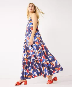 Petite Nine West Print Tiered Maxi Dress