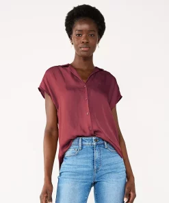 Women's Nine West Short Sleeve Easy Lapel Shirt