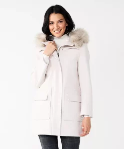 Women's Nine West Faux-Fur Hood Quilted Duffle Coat -Nine West Sales 5578770 Froth White