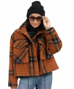 Women's Nine West Bomber Shacket -Nine West Sales 5578771 Sienna Brown Plaid