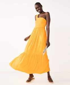 Women's Nine West One-Shoulder Smocked Maxi Dress