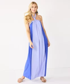 Women's Nine West Halter Neck Colorblock Maxi Dress