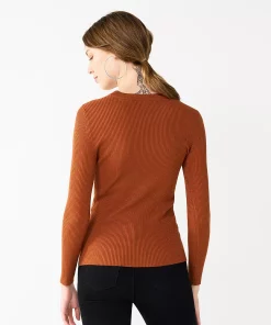 Women's Nine West Long Sleeve Rib Crewneck Sweater -Nine West Sales 5582535 ALT