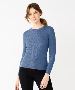 Women's Nine West Long Sleeve Rib Crewneck Sweater -Nine West Sales 5582535 Brandy Blue