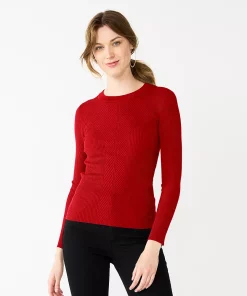 Women's Nine West Long Sleeve Rib Crewneck Sweater -Nine West Sales 5582535 Cupid Bow Lurex