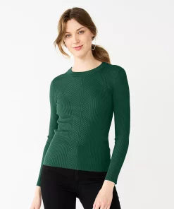 Women's Nine West Long Sleeve Rib Crewneck Sweater -Nine West Sales 5582535 Lavish Green