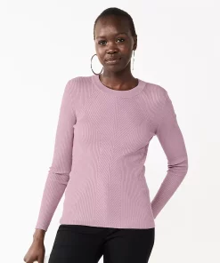 Women's Nine West Long Sleeve Rib Crewneck Sweater -Nine West Sales 5582535 Lilac Orchid