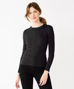 Nine West Sales 33 Women's Nine West Long Sleeve Rib Crewneck Sweater