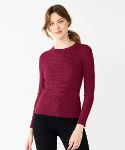 Women's Nine West Long Sleeve Rib Crewneck Sweater -Nine West Sales 5582535 Vintage Red