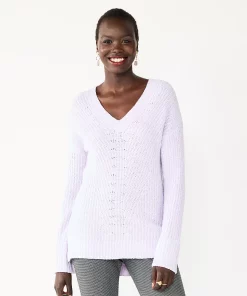 Women's Nine West Stitch Front V-Neck Sweater 22 Women's Nine West Stitch Front V-Neck Sweater -Nine West Sales 5585833 Wisteria Heather