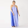Plus Size Nine West Halter Neck Colorblock Maxi Dress