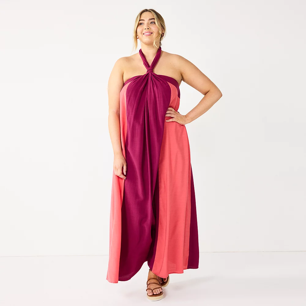 Plus Size Nine West Halter Neck Colorblock Maxi Dress 4 Plus Size Nine West Halter Neck Colorblock Maxi Dress - Image 2