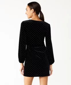 Women's Nine West Long Sleeve Velvet Wrap Dress -Nine West Sales 5668540 ALT