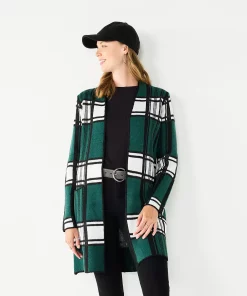 Women's Nine West Jacquard Long Cardigan 35 Women's Nine West Jacquard Long Cardigan -Nine West Sales 5692188 Green Plaid