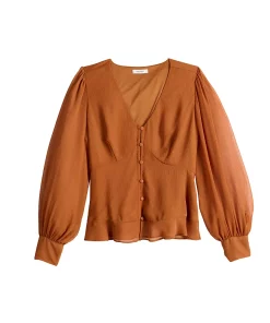 Women's Nine West Long Sleeve V-Neck Button Front Blouse 19 Women's Nine West Long Sleeve V-Neck Button Front Blouse -Nine West Sales 5692662 ALT5