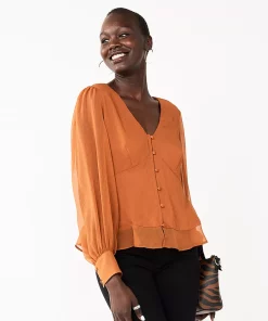 Women's Nine West Long Sleeve V-Neck Button Front Blouse 17 Women's Nine West Long Sleeve V-Neck Button Front Blouse -Nine West Sales 5692662 Baked Nutmeg