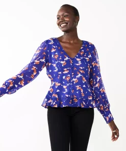 Women's Nine West Long Sleeve V-Neck Button Front Blouse 14 Women's Nine West Long Sleeve V-Neck Button Front Blouse -Nine West Sales 5692662 Blue Abstract