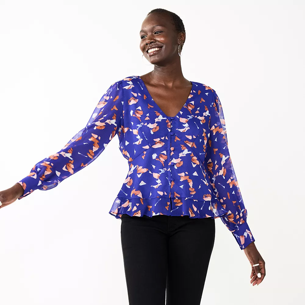 Women's Nine West Long Sleeve V-Neck Button Front Blouse 6 Women's Nine West Long Sleeve V-Neck Button Front Blouse - Image 4