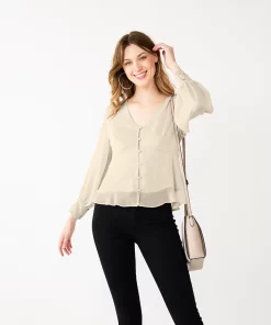 Women's Nine West Long Sleeve V-Neck Button Front Blouse 13 Women's Nine West Long Sleeve V-Neck Button Front Blouse -Nine West Sales 5692662 Daisy Dew