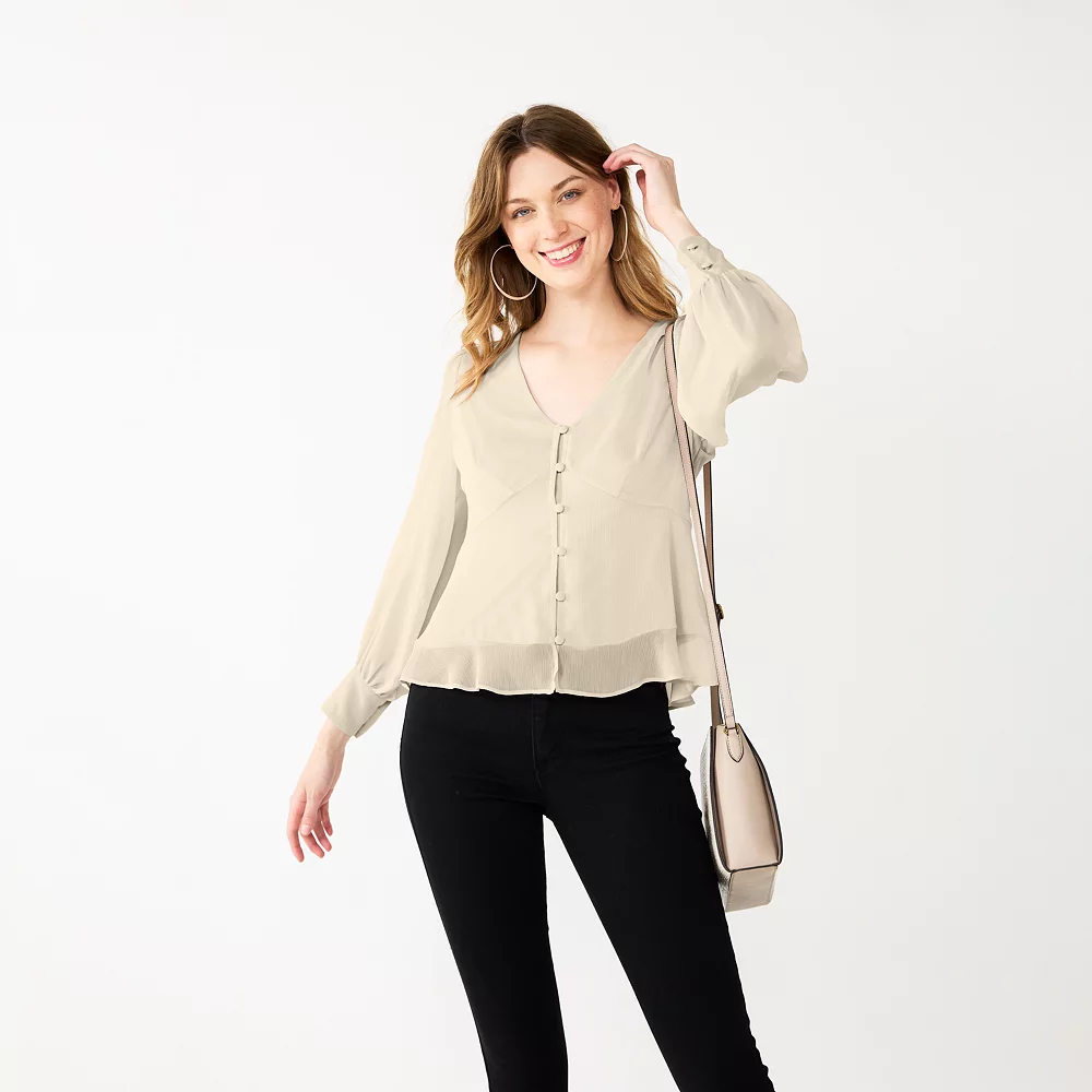 Women's Nine West Long Sleeve V-Neck Button Front Blouse 5 Women's Nine West Long Sleeve V-Neck Button Front Blouse - Image 3