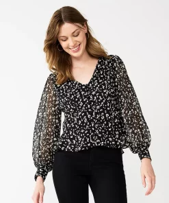Women's Nine West Long Sleeve V-Neck Button Front Blouse 15 Women's Nine West Long Sleeve V-Neck Button Front Blouse -Nine West Sales 5692662 Small Animal