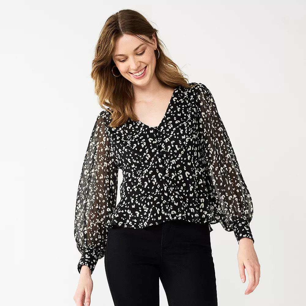 Women's Nine West Long Sleeve V-Neck Button Front Blouse 7 Women's Nine West Long Sleeve V-Neck Button Front Blouse - Image 5