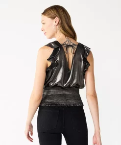 Women's Nine West Sleeveless Ruffle Smocked Hem Top -Nine West Sales 5697194 ALT