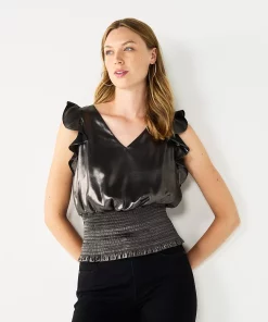 Women's Nine West Sleeveless Ruffle Smocked Hem Top