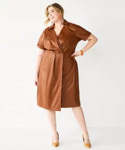 Plus Size Nine West Faux Leather Midi Dress