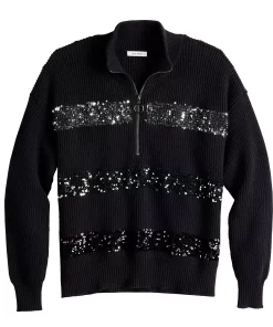 Women's Nine West Quarter Zip Sequin Stripe Pullover Sweater -Nine West Sales 5713489 ALT5