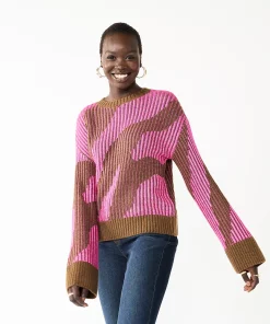 Women's Nine West Patterned Crewneck Sweater -Nine West Sales 5731865 Always Pink Combo