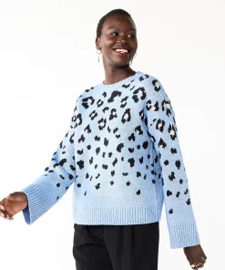 Women's Nine West Patterned Crewneck Sweater -Nine West Sales 5731865 Blue Leopard