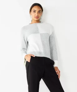 Women's Nine West Patterned Crewneck Sweater -Nine West Sales 5731865 Gray Heather Combo