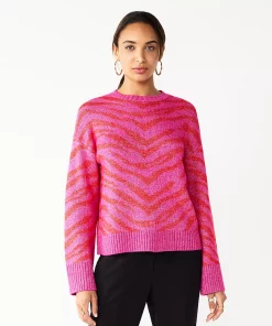 Women's Nine West Patterned Crewneck Sweater -Nine West Sales 5731865 Pink Zebra Stripe