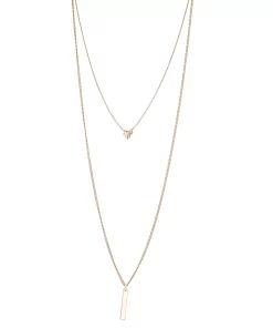 Nine West Gold Tone 2 Row Bar Pendant Necklace