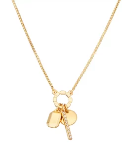 Nine West Gold Tone Simulated Crystal Charm Necklace