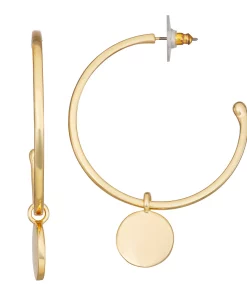 Nine West Gold Tone Circle Drop Hoop Earrings