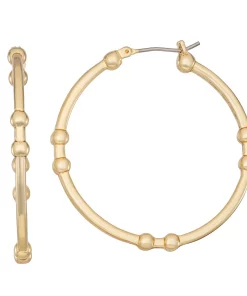 Nine West Gold Tone Ball Click It Hoop Earrings