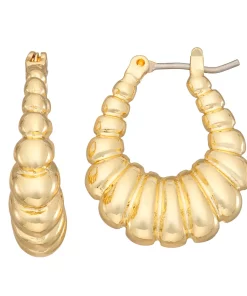 Nine West Gold Tone Croissant Oval Hoop Earrings