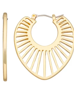 Nine West Gold Tone Sunburst Cutout Hoop Earrings