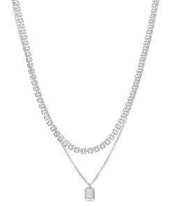 Women's Nine West Silver Tone Metal Dog Tag Chain Necklace