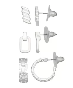 Nine West Silver Tone Metal Trio Earring Set