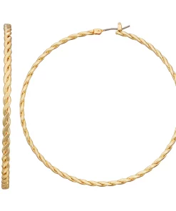 Nine West Gold Tone Twisted Click-It Hoop Earrings