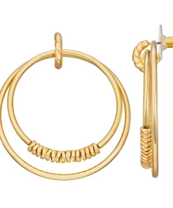 Nine West Gold Tone Disc Drop Hoop Earrings