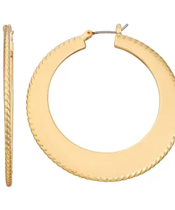 Nine West Gold Tone Disc Click-It Hoop Earrings